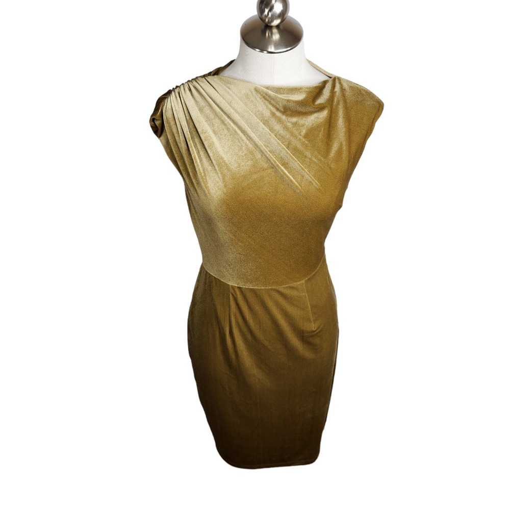 THML Womens‎ Small Velvet Chartreuse Gold Velvet Cocktail Dress - Picture 2 of 13